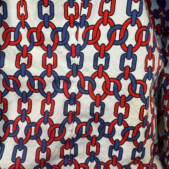 Jones New York Signature Chain Print Button-Up Shirt XL Red & Blue - Picture 4 of 9